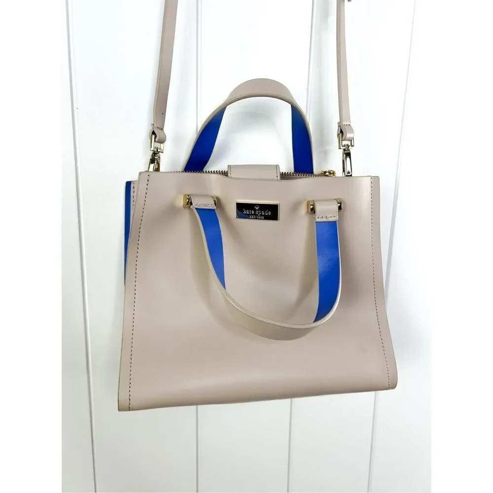 Kate Spade Pumice and Adventure Blue Arbour Hill Kyra‎ Convertible Leather Tote